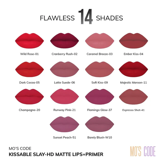 MOS CODE Kissable Slay HD Matte Cryon Lipstick withLips + Primer 1.6g, Flamingo Glow 37 | Waterproof, Smudge Proof, Long Lasting Matte Lipstick | Vitamin E Enriched, Hydrating