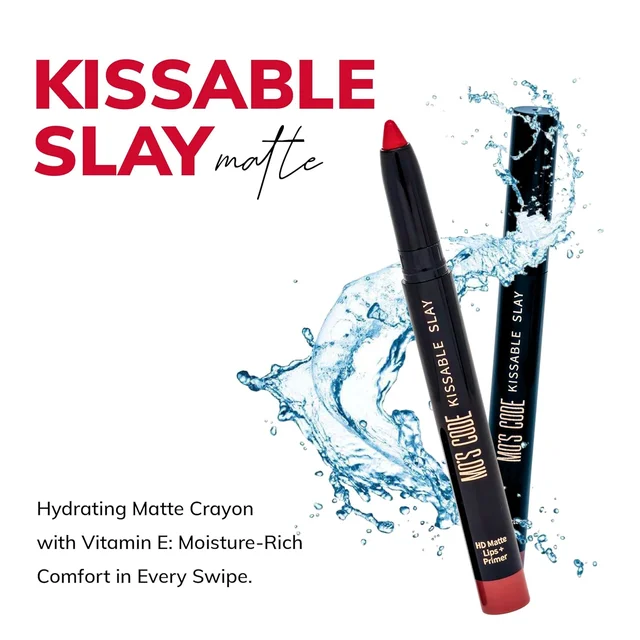 MOS CODE Kissable Slay HD Matte Cryon Lipstick withLips + Primer 1.6g, Wild Rose 01 | Waterproof, Smudge Proof, Long Lasting Matte Lipstick | Vitamin E, Hydrating, Alcohol Free