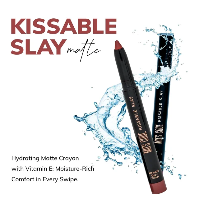 MOS CODE Kissable Slay HD Matte Cryon Lipstick withLips + Primer 1.6g, Espresso Shot 41 | Waterproof, Smudge Proof, Long Lasting Matte Lipstick | Vitamin E Enriched, Hydrating