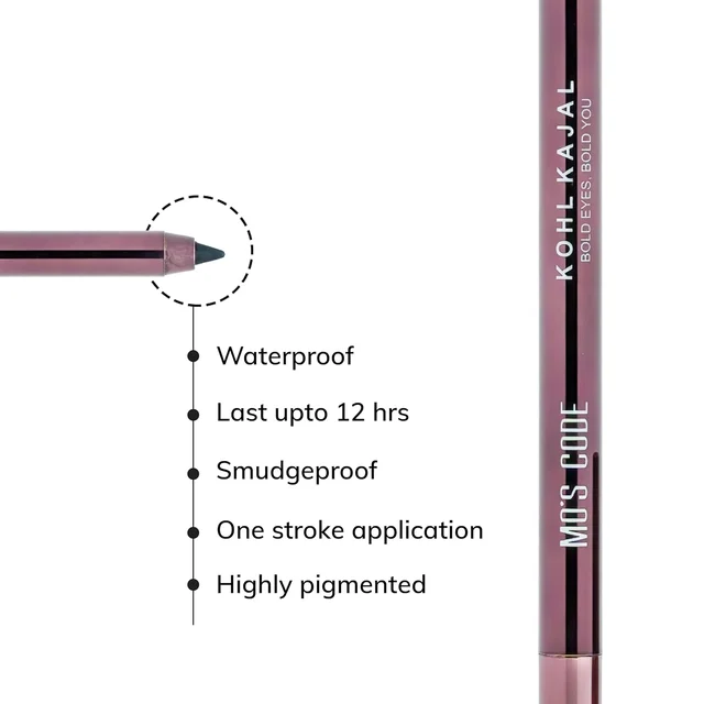 MOS CODE Kohl Kajal Pencil 1.5gm - Venta Black | Waterproof & Smudgeproof | Long Wearing | Single Stroke Application | Matte Finish | Enriched with Vitamin E & Almond Oil | Intense Black Kajal