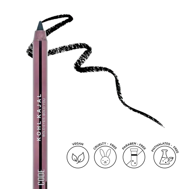 MOS CODE Kohl Kajal Pencil 1.5gm - Venta Black | Waterproof & Smudgeproof | Long Wearing | Single Stroke Application | Matte Finish | Enriched with Vitamin E & Almond Oil | Intense Black Kajal
