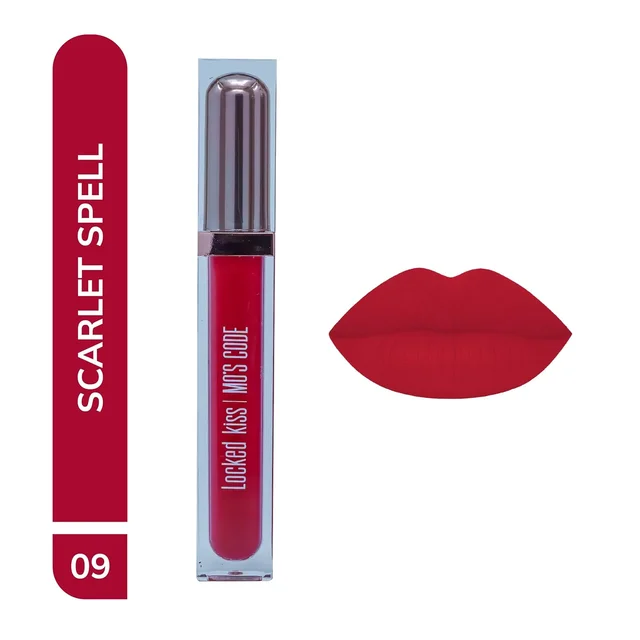 MOS CODE MOS Code Locked Kiss Transfer Proof Liquid Lipstick 7ml - Shade 09 Scarlet Spell | Waterproof, Smudgeproof, Long-Wearing & Hydrating | Vitamin E, Jojoba Oil, Argan Oil & Shea Butter