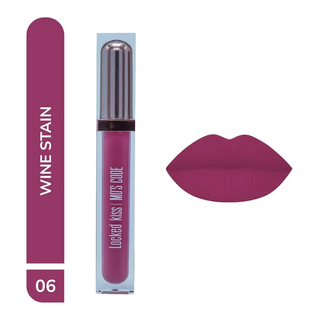 MOS CODE MOS Code Locked Kiss Transfer Proof Liquid Lipstick 7ml - Shade 06 Wine Stain | Waterproof, Smudgeproof, Long-Wearing & Hydrating | Vitamin E, Jojoba Oil, Argan Oil & Shea Butter