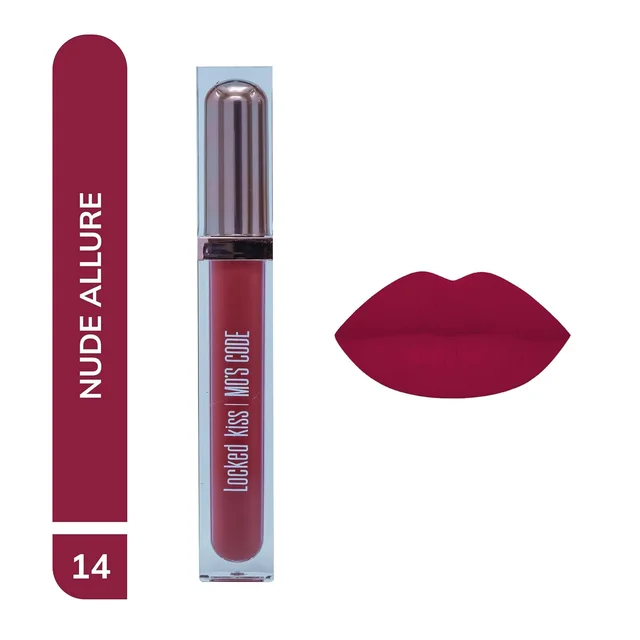 MOS CODE MOS Code Locked Kiss Transfer Proof Liquid Lipstick 7ml - Shade 14 Nude Allure | Waterproof, Smudgeproof, Long-Wearing & Hydrating | Vitamin E, Jojoba Oil, Argan Oil & Shea Butter