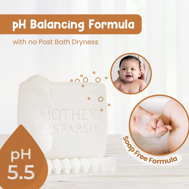 Mother Sparsh Milky Mineral Baby Bathing Soap 75g| Gentle & Nourishing Baby Soap with Milk Protein & Coconut Oil | Dermatologically Tested, Non-Toxic & Hypoallergenic