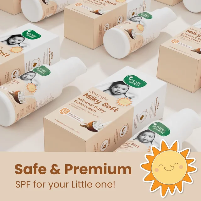 Mother Sparsh Milky Mineral Baby Sunscreen 50g| Ultra-Light Sunscreen Lotion with SPF 30, Broad Spectrum UVA/UVB Protection | Baby Lotion with Milk Protein, Coconut Oil & Vitamin E
