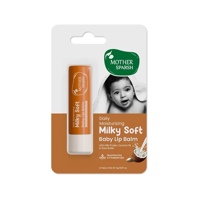 Mother Sparsh Milky Mineral Lip Balm 4g | Hydrating Lip Balm with Coconut Oil, Milk Protein & Vitamin E | Nourishes and Softens Lips, Non-Greasy Formula