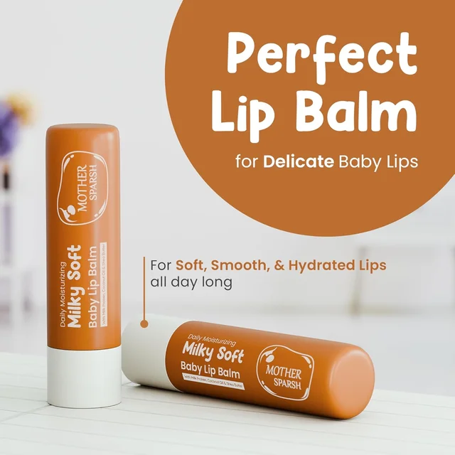 Mother Sparsh Milky Mineral Lip Balm 4g | Hydrating Lip Balm with Coconut Oil, Milk Protein & Vitamin E | Nourishes and Softens Lips, Non-Greasy Formula