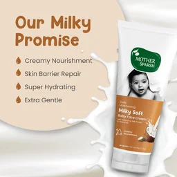 Mother Sparsh Milky Soft Baby Face Cream 50g| Daily Moisturizing Cream for Babies with Coconut Oil, Milk Protein & Vitamin B5 | Non-Sticky & Hydrating Baby Skincare