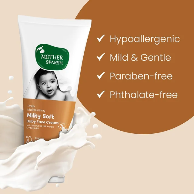 Mother Sparsh Milky Soft Baby Face Cream 50g| Daily Moisturizing Cream for Babies with Coconut Oil, Milk Protein & Vitamin B5 | Non-Sticky & Hydrating Baby Skincare