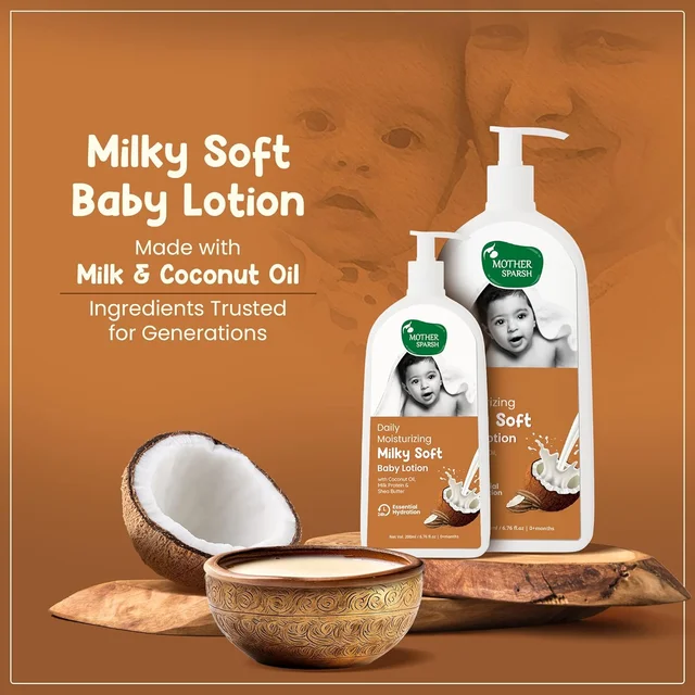 Mother Sparsh Milky Soft Baby Lotion 200ml | Deeply Moisturizes & Nourishes | Enriched with Coconut Oil, Milk Protein & Shea Butter | Gentle & Safe for Baby's Delicate Skin