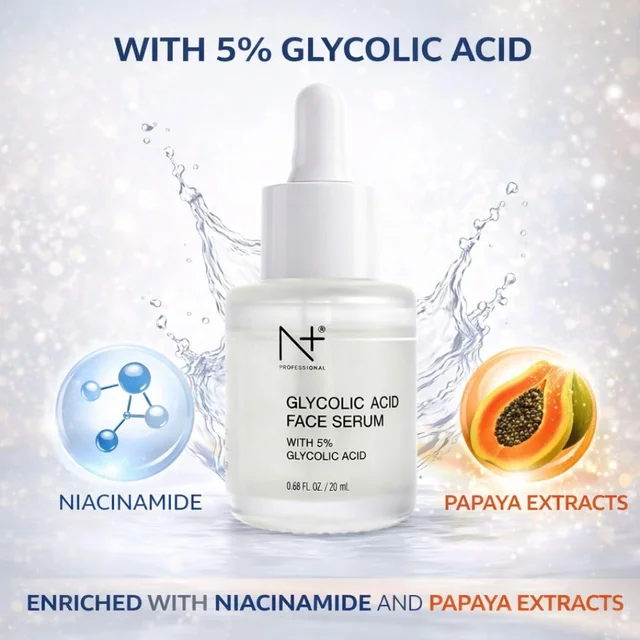 N Plus Glycolic Acid 5% Serum 20ml | Helps Reduce Appearance of Tanning & Dark Spots | Exfoliating Face Serum for Brighter, Smoother & Even-Looking Skin