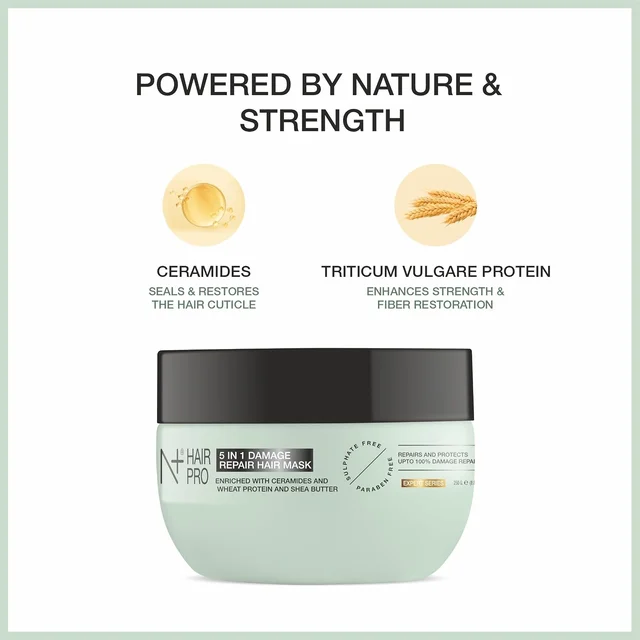 N Plus Hair Pro 5 In 1 Damage Repair Hair Mask 250g | Intensive Hair Treatment | Helps Nourish, Condition, Smooth & Strengthen Dry, Rough and Damaged-Looking Hair