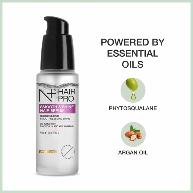 N Plus Hair Pro Smooth & Shine Hair Serum 50ml, Enriched with Phytosqualane & Argan Oil