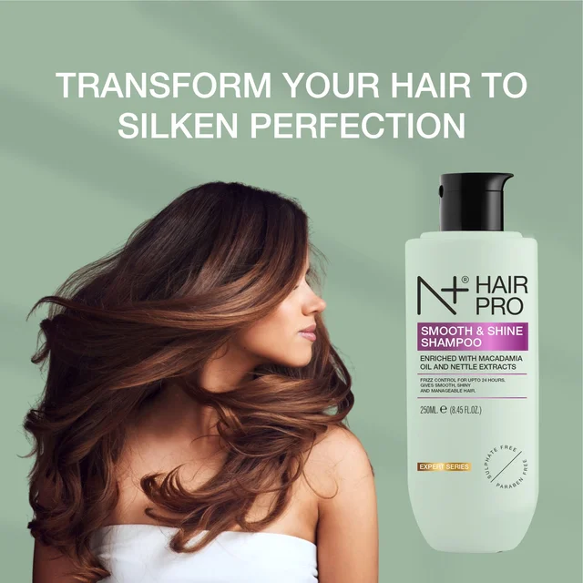 N Plus Hair Pro Smooth & Shine Shampoo 250ml | Frizz Control for Up to 24 Hours | Smoothing Hair Care Shampoo for Soft, Manageable, Shiny & Healthy-Looking Hair