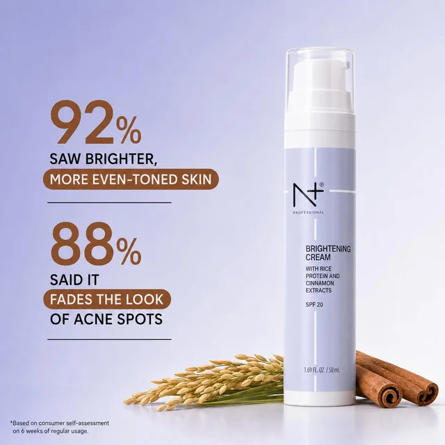 N Plus Professional Brightening Cream 50g SPF 20 | With Rice Protein & Cinnamon Extracts | Daily Face Cream for Brighter-Looking Skin | Sun Protection & Skin Care