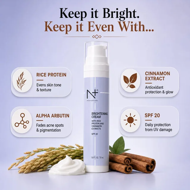 N Plus Professional Brightening Cream 50g SPF 20 | With Rice Protein & Cinnamon Extracts | Daily Face Cream for Brighter-Looking Skin | Sun Protection & Skin Care