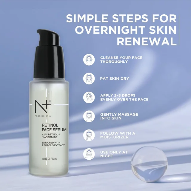 N Plus Professional Retinol Face Serum 30ml | Anti-Aging Skincare | Helps Reduce Appearance of Age Spots & Fine Lines | Brighter-Looking Skin | Paraben Free