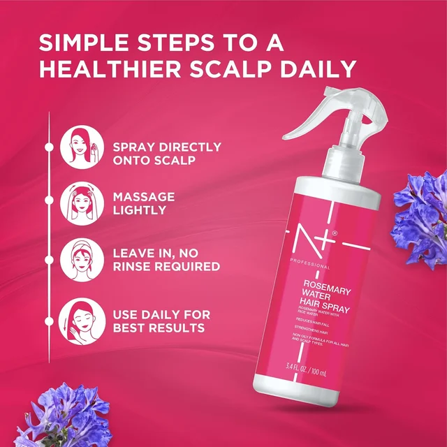 N Plus Professional Rosemary Water Hair Growth Spray 100ml | Hair Mist for Hair Fall Control & Strengthening | Helps Nourish Scalp, Reduce Breakage & Add Shine