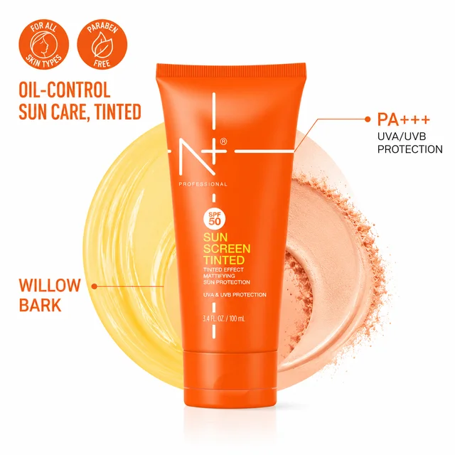 N Plus Professional Tinted Sunscreen 100ml SPF50 | Mattifying Tinted Sun Protection | UVA & UVB Protection | Natural Tinted Effect | Suitable for All Skin Types