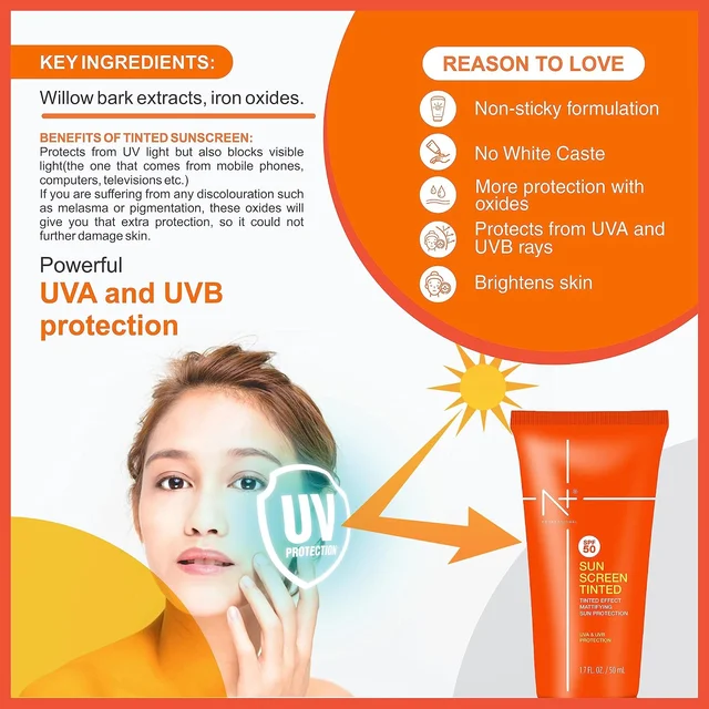 N Plus Professional Tinted Sunscreen 50ml SPF50 | Mattifying Tinted Sun Protection | UVA & UVB Protection | Natural Tinted Effect | Suitable for All Skin Types