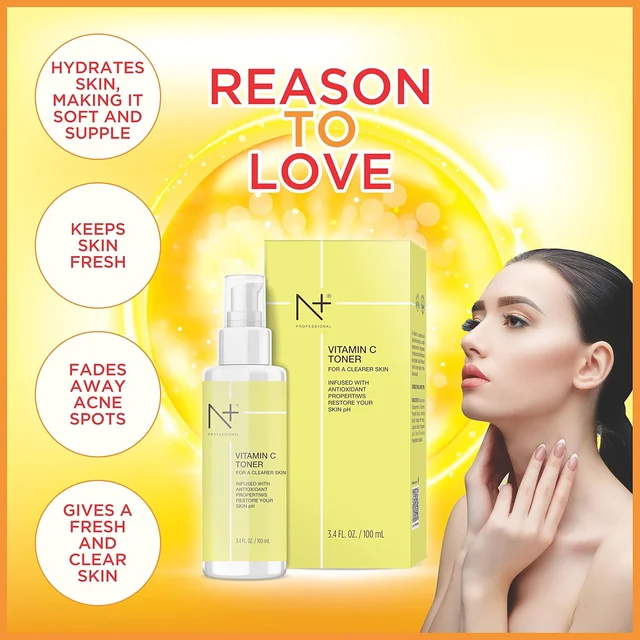 N Plus N PLUS Professional Vitamin C Toner | For A Clearer Skin | Infused with Antioxidant Properties | Restore Your Skin PH | for Brighter, Even Skin Tone | Daily toner | Skin revitalizing toner | 100ml