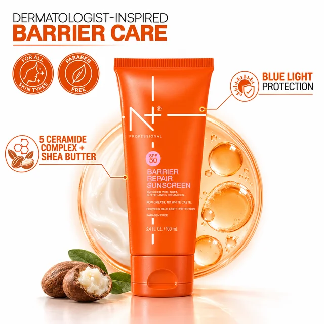 N Plus SPF 50 Barrier Repair Sunscreen Cream 100ml | With Shea Butter & 5 Ceramides | Daily UV Protection | Moisturizing Formula | Sunscreen for Face & Skin