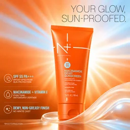 N Plus SPF 55 Niacinamide Dewy Sunscreen Cream 100ml | PA+++ Protection | Non-Greasy Formula | Enriched with Niacinamide & Vitamin E | Daily Sunscreen