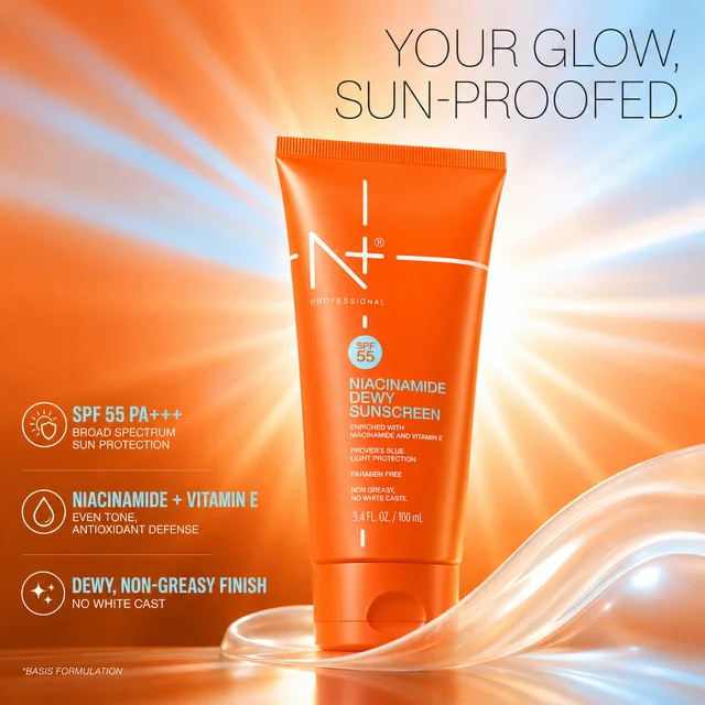 N Plus SPF 55 Niacinamide Dewy Sunscreen Cream 100ml | PA+++ Protection | Non-Greasy Formula | Enriched with Niacinamide & Vitamin E | Daily Sunscreen