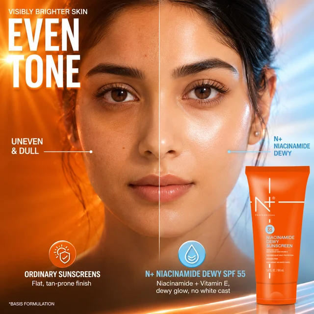 N Plus SPF 55 Niacinamide Dewy Sunscreen Cream 100ml | PA+++ Protection | Non-Greasy Formula | Enriched with Niacinamide & Vitamin E | Daily Sunscreen