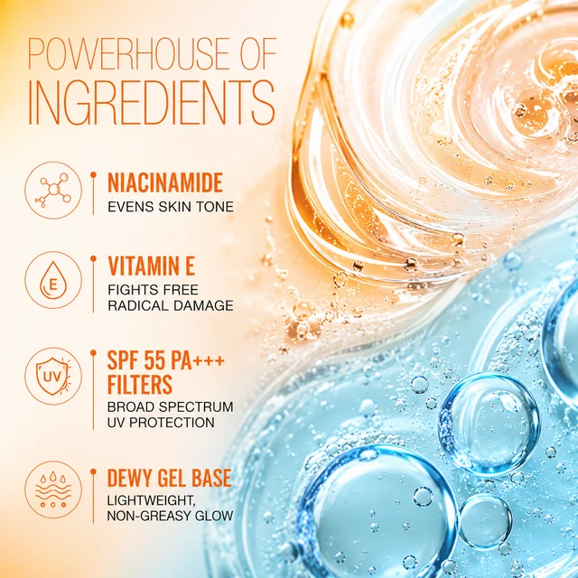 N Plus SPF 55 Niacinamide Dewy Sunscreen Cream 100ml | PA+++ Protection | Non-Greasy Formula | Enriched with Niacinamide & Vitamin E | Daily Sunscreen
