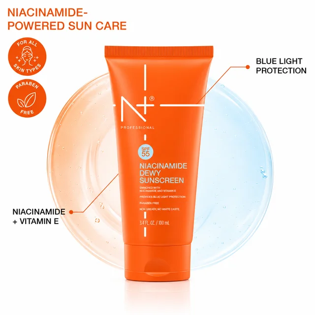N Plus SPF 55 Niacinamide Dewy Sunscreen Cream 100ml | PA+++ Protection | Non-Greasy Formula | Enriched with Niacinamide & Vitamin E | Daily Sunscreen