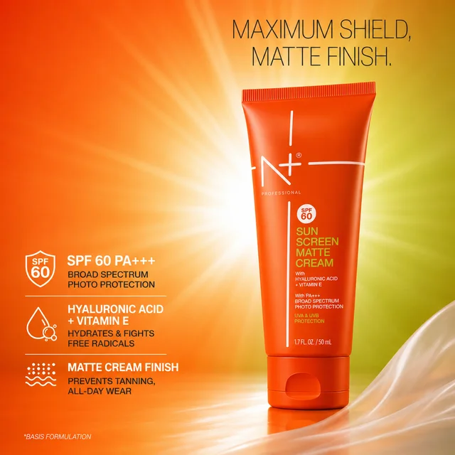N Plus Sunscreen Matte Cream SPF60 100ml | Matte Finish Sun Protection Cream | Lightweight & Non-Sticky Formula | Daily UV Protection | Face Sunscreen for Everyday Use