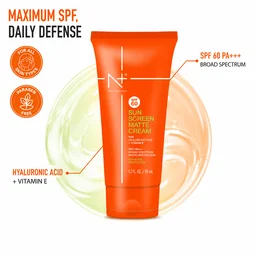 N Plus Sunscreen Matte Cream SPF60 100ml | Matte Finish Sun Protection Cream | Lightweight & Non-Sticky Formula | Daily UV Protection | Face Sunscreen for Everyday Use