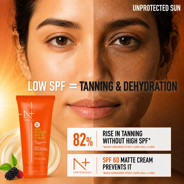 N Plus Sunscreen Matte Cream SPF60 100ml | Matte Finish Sun Protection Cream | Lightweight & Non-Sticky Formula | Daily UV Protection | Face Sunscreen for Everyday Use