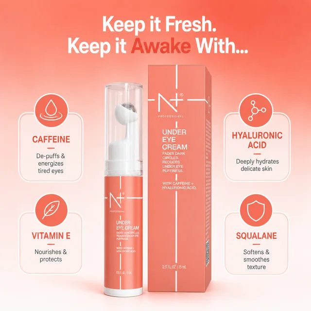 N Plus Under Eye Cream 15ml | Enriched with Caffeine & Hyaluronic Acid | Hydrating Eye Care Cream for a Fresh, Smooth-Looking Under-Eye Area | Daily Skincare