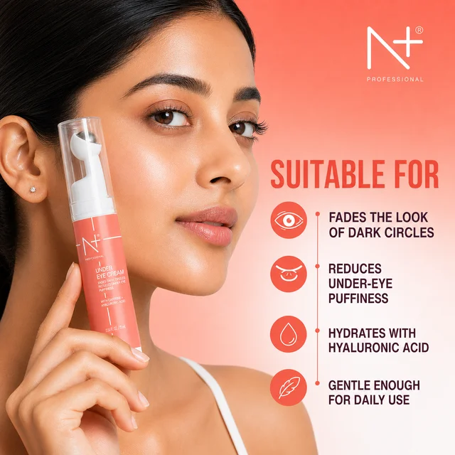 N Plus Under Eye Cream 15ml | Enriched with Caffeine & Hyaluronic Acid | Hydrating Eye Care Cream for a Fresh, Smooth-Looking Under-Eye Area | Daily Skincare
