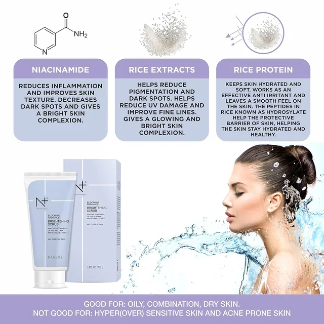N Plus N + Professional Blooming Radiance Brightening Scrub- 100g | With the Goodness of Tricholoma Matsutake Extract | Dead Skin Removal | Exfoliating Scrub for Glowing Skin | For All Skin Types