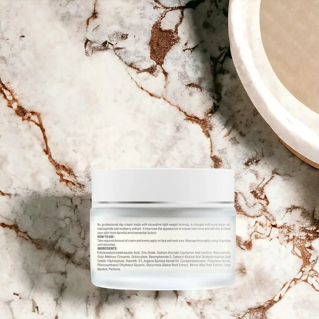 N Plus N + Professional Day Cream 50g | With Niacinamide and Argan Oil | Improves Uneven Skin Tone | With SPF 20 | Paraben Free | Hydrating Face Moisturizer | Smooth & Shiny Skin | Sun Protection Cream