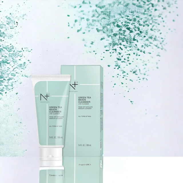 N Plus N + Professional Green Tea Beads Cleanser 100ml | 3 in 1 Cleanser | Rinse Off, Exfoliate, Makeup Cleanser | Antioxidant-Rich | Exfoliating Beads | Smooth Skin | For All Skin Types
