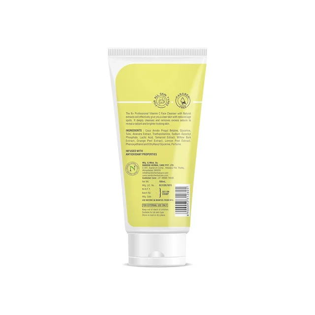 N Plus N+ Professional Vitamin C Face Wash-100ml | Reduce Age Spots & Brighten Skin | Pore Cleansing | Oil-Free Cleanser | Hydrating | Paraben Free | For All Skin Types