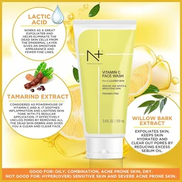 N Plus N+ Professional Vitamin C Face Wash-100ml | Reduce Age Spots & Brighten Skin | Pore Cleansing | Oil-Free Cleanser | Hydrating | Paraben Free | For All Skin Types