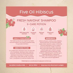 Nat Habit Hibiscus Navdha Shampoo 225ml | Natural Shampoo with Hibiscus, Amla & Fermented Soy | For Hair Growth, Oily Scalp, Dry Frizzy Hair | Sulfate Free Cleanser