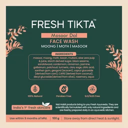 Nat Habit Masoor Dal Face Wash Fresh Daily Tikta 100g | Skin Brightening Natural Cleanser | With Masoor & Moth Dal | Sulphate & Chemical Free | For All Skin Types