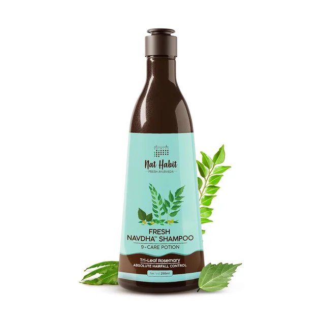 Nat Habit Navdha Rosemary Shampoo 250ml | Hair Fall Control | Sulphate & Paraben Free | Soy Fermented Gentle Cleanser with Amla, Reetha & Shikakai | Herbal & Chemical-Free
