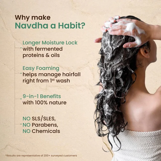 Nat Habit Navdha Rosemary Shampoo 250ml | Hair Fall Control | Sulphate & Paraben Free | Soy Fermented Gentle Cleanser with Amla, Reetha & Shikakai | Herbal & Chemical-Free