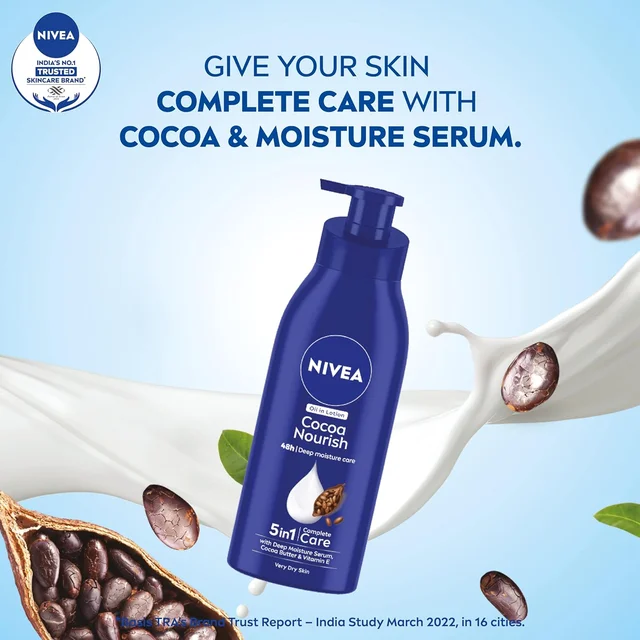 Nivea Cocoa Nourish Body Lotion 400ml | with Deep Moisture Serum | with Cocoa Butter & Coconut Oil | 48h Deep Moisture Care | Smooth, Soft Skin All Day | Non Greasy & Healthy Looking Skin | For Very Dry Skin |