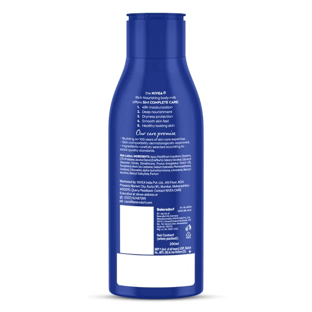 Nivea Nourishing Body Milk 200ml | 48-Hour Moisturization | Infused with 2X Almond Oil | Deep Care for Very Dry Skin | Smooth & Healthy-Looking Skin
