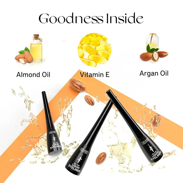 Nourish Mantra All-Day Liquid Eyeliner 3ml | Enriched with Argan Oil, Vitamin E & Almond Oil | Intense Pigmentation | Smudge-Proof & Waterproof | Long-Lasting Matte Finish