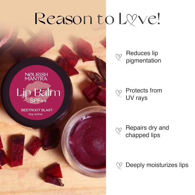 Nourish Mantra Beetroot Blast Lip Balm with SPF 12g | Enriched with Beetroot Extracts & Vitamin E| Shea Butter & Avocado Oil | Hydrates, Repairs & Protects Lips